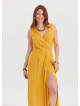 V Neck Slit Detailed Yellow Long Dress 4453